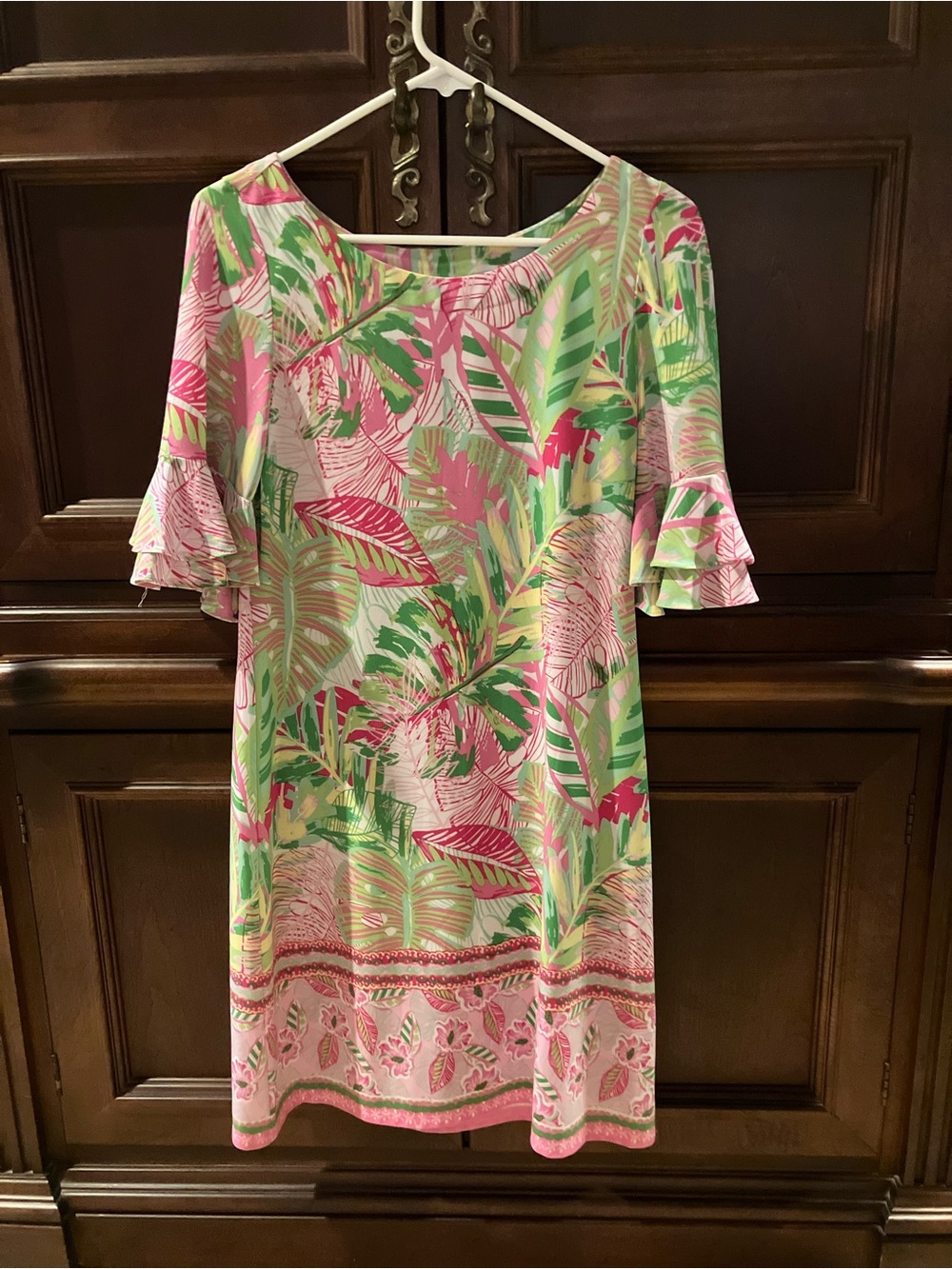 Pappagallo Pink and Green Tropical Shift Dress
